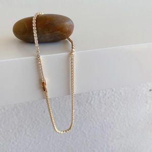 Zara Gold 3mm Tennis Round Cut Eternity Clear Crystals Chocker Necklace